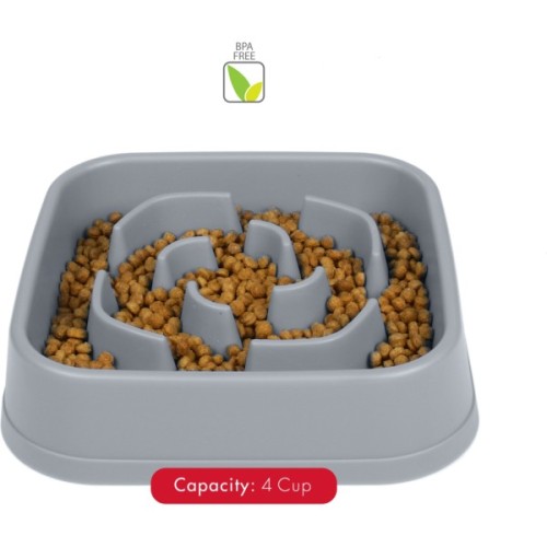 Посуд для собак Dexas Миска Slow Maze Feeder квадратна для повільного годування 960 мл світло-сіра (0084297309923)