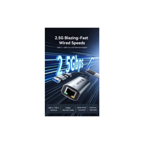 Перехідник USB-C + USB-A to RJ45 Ethernet 2500Mbps gray Vention (CFUHB)