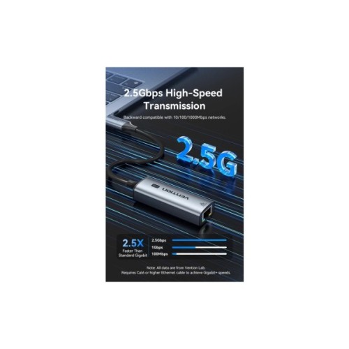 Перехідник USB-C + USB-A to RJ45 Ethernet 2500Mbps gray Vention (CFUHB)