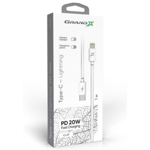Дата кабель USB-C to Lightning 1.2m white Grand-X (CL-07)