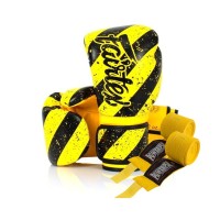 Боксерські рукавички Fairtex BGV14Y Yellow/Black 14 унцій (бинти в комплекті) (BGV14Y_14oz_Yellow/Black)