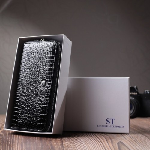 Гаманець ST Leather З лакованої натуральної шкіри Чорний (22693)