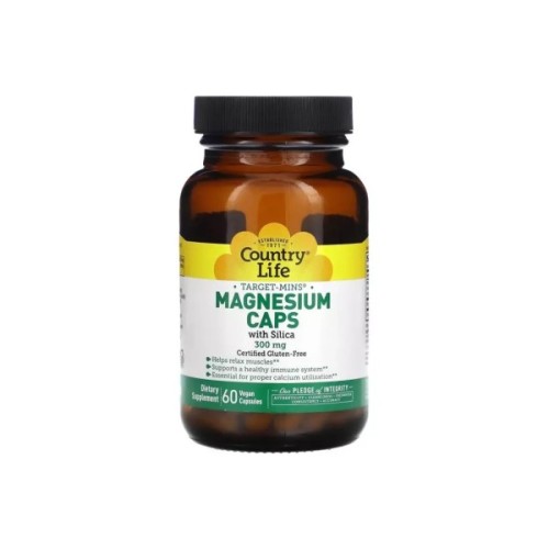 Мінерали Country Life Магній з кремнієм, 300 мг, Target-Mins, Magnesium Caps with Silica, 120 вегет.¶Магній з кремнієм (CLF-02474)