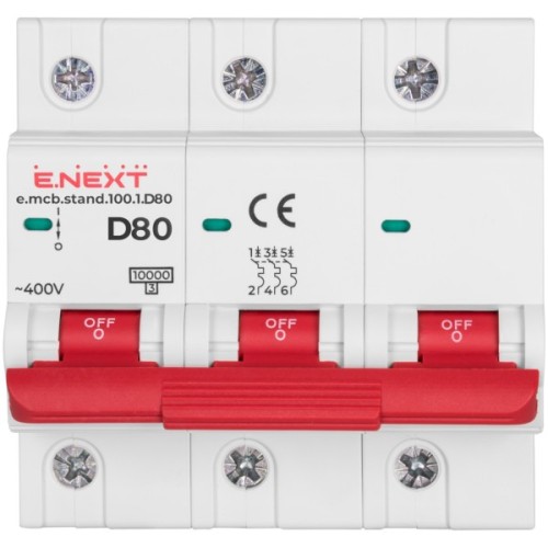 Автоматичний вимикач E.NEXT 3-п e.mcb.stand. 80А D ( 10кА) (s026002)