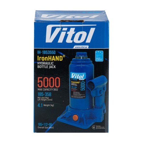 Домкрат Iron Hand IH-185355D, телескопічний, гідравлічний, 5т, min 185мм, max 358мм (IH-185355D)
