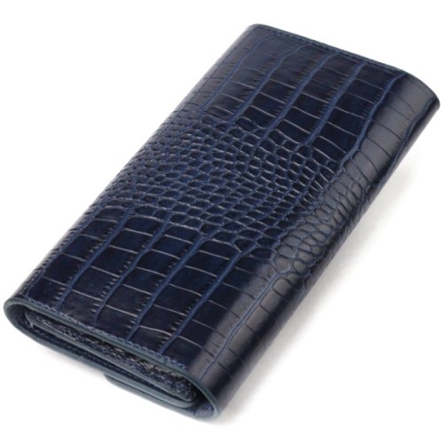 Гаманець Canpellini З натуральної шкіри з тисненням під крокодила Синій (21661)