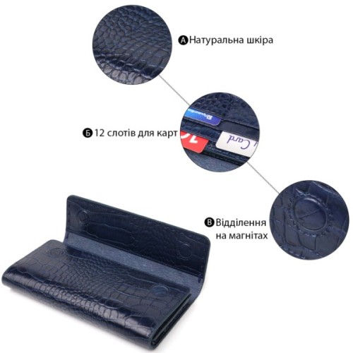 Гаманець Canpellini З натуральної шкіри з тисненням під крокодила Синій (21661)