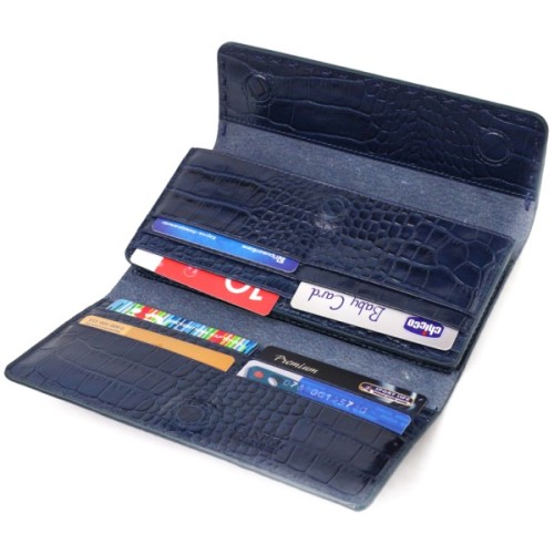 Гаманець Canpellini З натуральної шкіри з тисненням під крокодила Синій (21661)