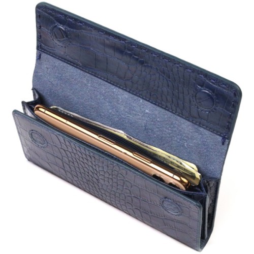 Гаманець Canpellini З натуральної шкіри з тисненням під крокодила Синій (21661)