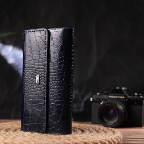 Гаманець Canpellini З натуральної шкіри з тисненням під крокодила Синій (21661)