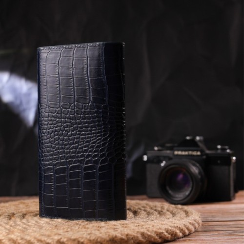 Гаманець Canpellini З натуральної шкіри з тисненням під крокодила Синій (21661)