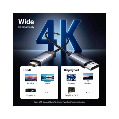 Кабель мультимедійний DisplayPort M to HDMI M 2.0m V2.0 4K60Hz DP119 black Ugreen (15774)