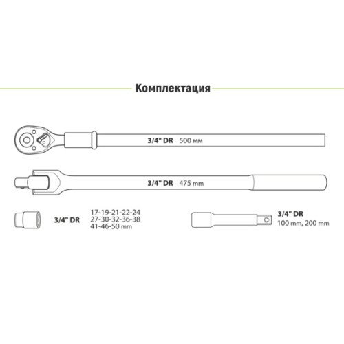Набір торцевих головок Alloid 19-50мм, 3/4", 12-гран., 17шт. (НГ-6017М-12)