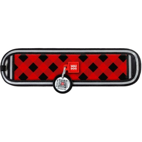 Ергономічні накладки на нашийник WAUDOG Nylon з QR-паспортом Шотландка червона M-XL 20-25 мм (2401-0100)