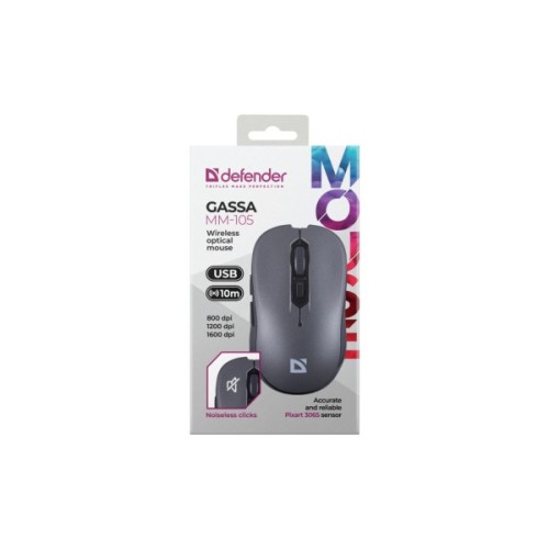 Мишка Defender Gassa MM-105 Wireless Silent Grey (52104)