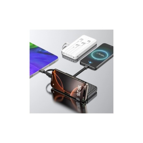 Батарея універсальна Dudao 10000mAh K11 10W, USB-A, USB-C, microUSB, with USB-A/USB-C/Lightning/MicroUSB cables White (6977196681860)