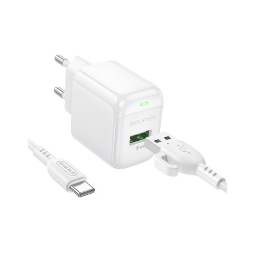 Зарядний пристрій BOROFONE 1xUSB QC3.0 18W + cable UAB-A to USB-C BAS42A white (6941991113802)
