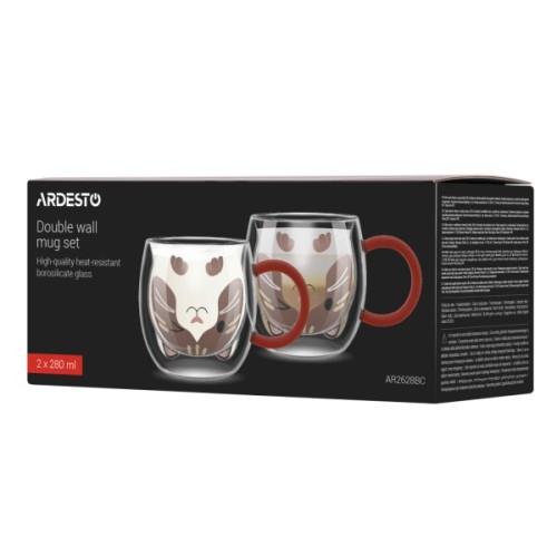 Набір чашок Ardesto Animals 280мл, 2шт, боросилікатне скло, прозорий (AR2628BC)
