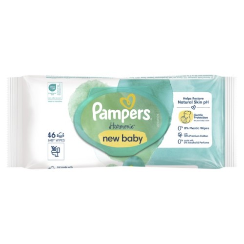Дитячі вологі серветки Pampers Harmonie New baby 46 шт (8006540815885)