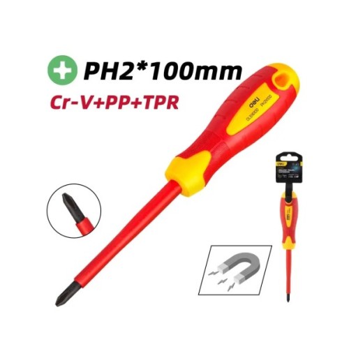 Викрутка Deli ізольована хрестова PH2 x 100 мм (EDL516100)