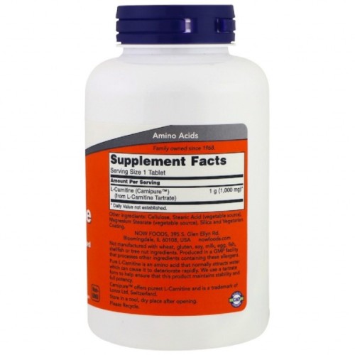 Вітамін Now Foods L-Карнітин, 1000 мг, L-Carnitine, 50 таблеток (NF0067)