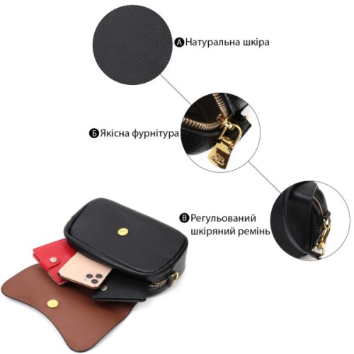 Сумка Vintage Вечірня Жіноча з фігурним клапаном із натуральної шкіри Чорна (22429)