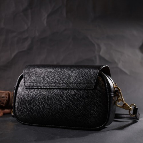 Сумка Vintage Вечірня Жіноча з фігурним клапаном із натуральної шкіри Чорна (22429)