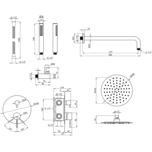 Душовий гарнітур Kroner Edelstahl Klassisch-SCH082 + змішувач Edelstahl Klassisch-SCH010 (CVS30163)