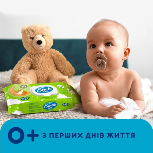 Дитячі вологі серветки Smile baby з алоє, з клапаном, 84 шт (4823071646863)