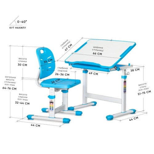 Парта зі стільцем Evo-kids Ergo Blue (Evo-05 Ergo BL)