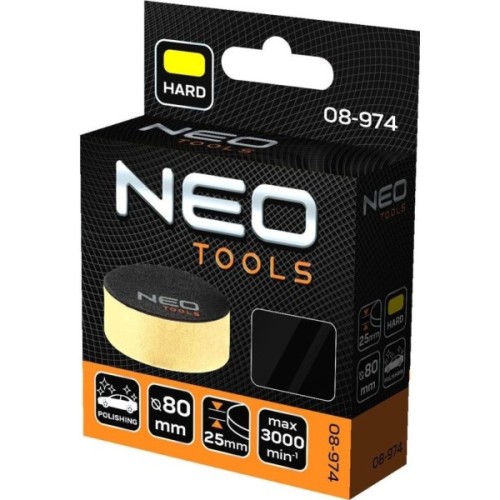 Диск полірувальний Neo Tools полірувальний, губка м’яка, на липучці, 80x25мм (08-974)