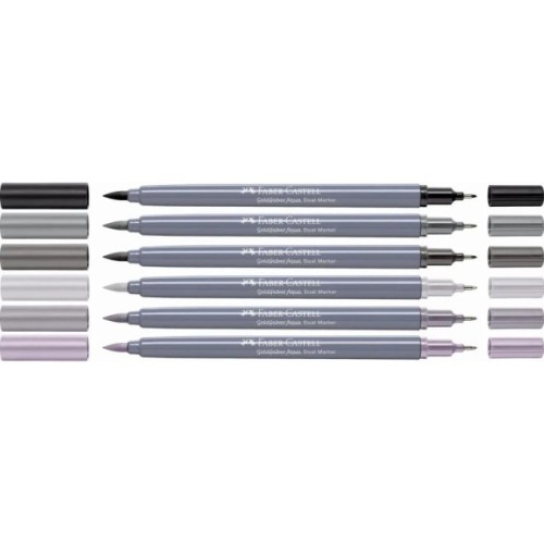 Художній маркер Faber-Castell набір акварельних двосторонніх Goldfaber Aqua Dual Marker Shades of grey, 6 кольорів (32309)