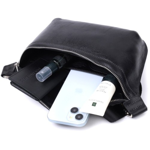 Сумка Grande Pelle Шкіряна бананка унісекс Чорна (22813)