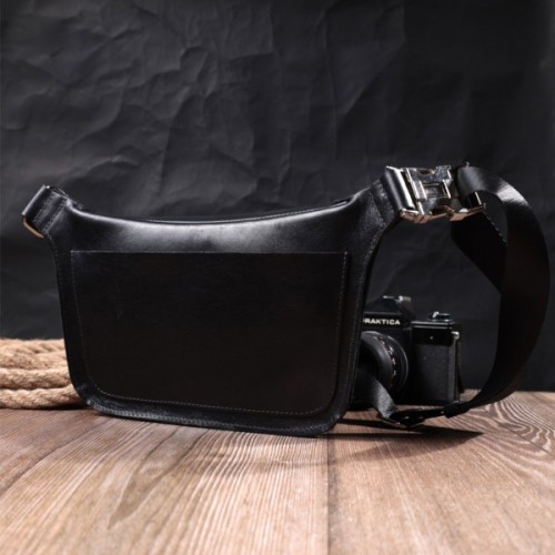 Сумка Grande Pelle Шкіряна бананка унісекс Чорна (22813)