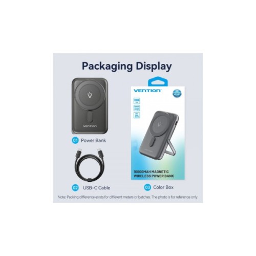 Батарея універсальна Vention Magnetic Wireless 10000mAh 20W PD USB-C In/Out, QI-15W Black (FHNB0)