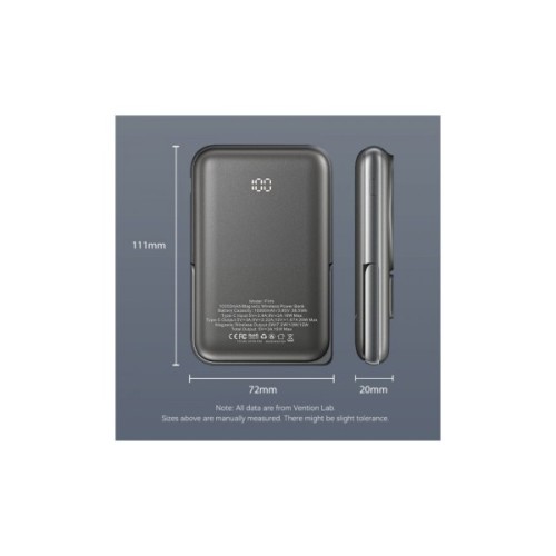 Батарея універсальна Vention Magnetic Wireless 10000mAh 20W PD USB-C In/Out, QI-15W Black (FHNB0)