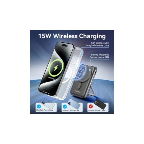 Батарея універсальна Vention Magnetic Wireless 10000mAh 20W PD USB-C In/Out, QI-15W Black (FHNB0)
