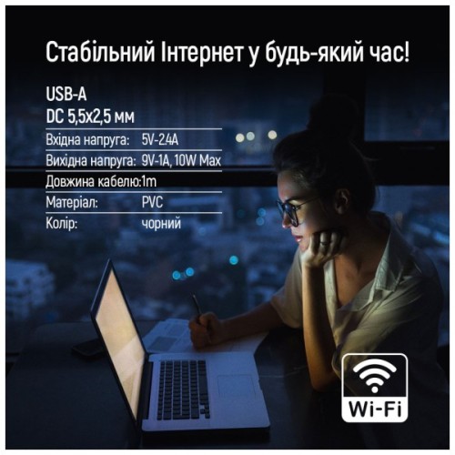 Кабель живлення USB to DC 5.5x2.5mm 12V 1.0m black ColorWay (CW-CBUD067-BK)