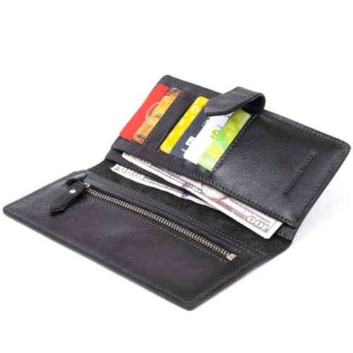 Гаманець Grande Pelle Anet на кнопці Чорний (11324)