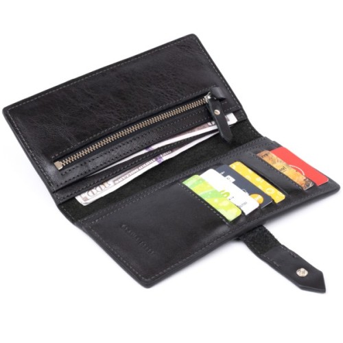 Гаманець Grande Pelle Anet на кнопці Чорний (11324)