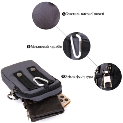 Сумка Vintage На пояс нейлон Сіра (20646)