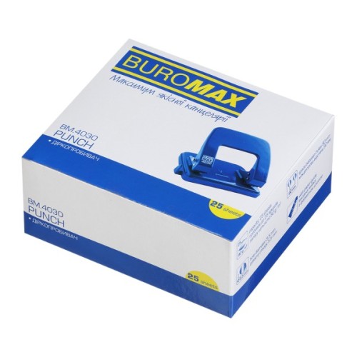Діркопробивач Buromax металевий, до 25 аркушів, 122 х 108 х 54 мм, синій (BM.4030-02)