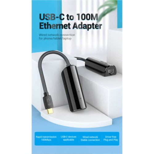 Перехідник USB-C to RJ45 Ethernet 100Mbps Vention (CFABB)