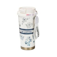 Термокружка Merlion TermCoffee 500 мл з трубочкою, біла з сірим (TermCoffee-500WG)