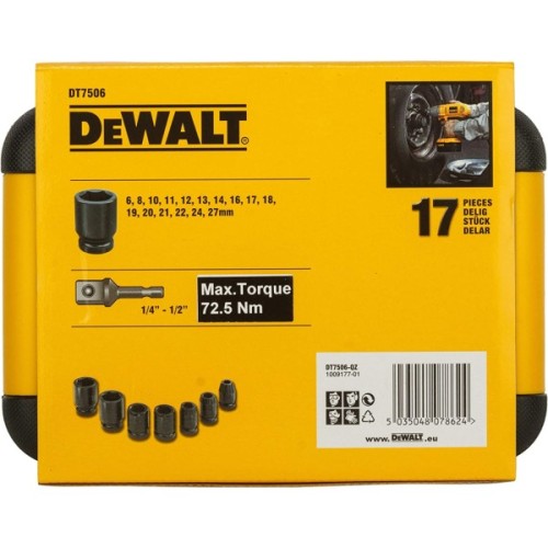 Набір торцевих головок DeWALT ударних торцевих 1/2" EXTREME IMPACT, 17 шт (DT7506)