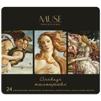 Олівці кольорові Muse Круглі в металевому пеналі 24 кольори (101M-24)