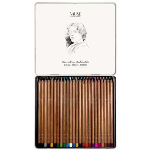 Олівці кольорові Muse Круглі в металевому пеналі 24 кольори (101M-24)