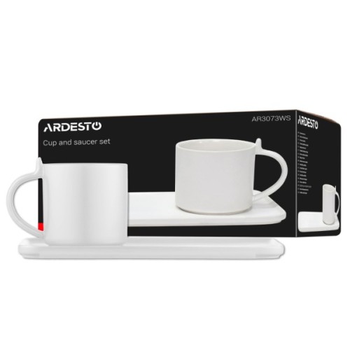 Комплект посуду Ardesto чашка з блюдцем, 250мл, порцеляна, білий (AR3073WS)
