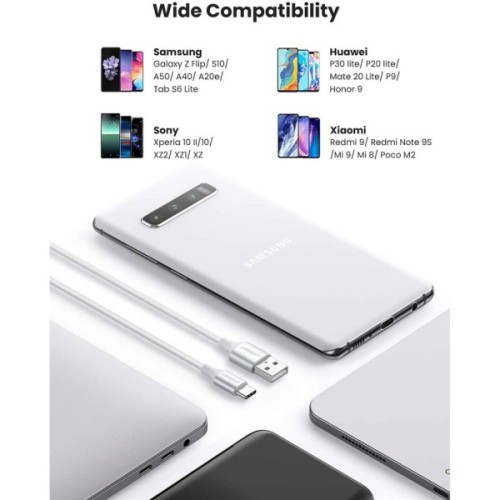 Дата кабель USB 2.0 AM to USB-C 0.25m 3A braided US288 white Ugreen (60129)