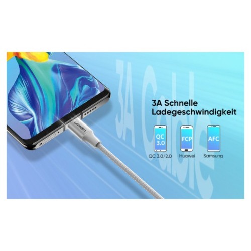 Дата кабель USB 2.0 AM to USB-C 0.25m 3A braided US288 white Ugreen (60129)